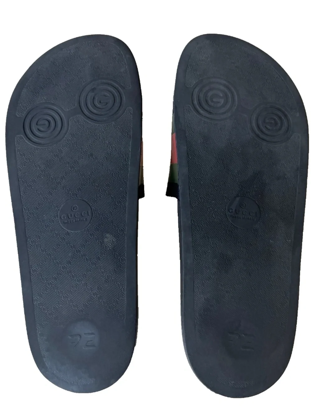 Gucci Web Rubber Slide Sandals Men 9 Black Green Red Stripe Beach Pool READ COND